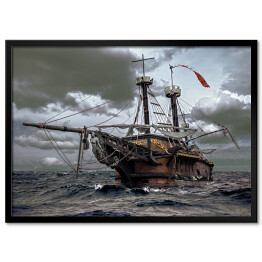 Plakat w ramie Opuszczony statek na morzu