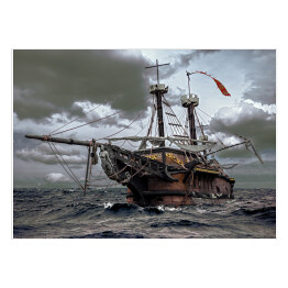 Plakat Opuszczony statek na morzu