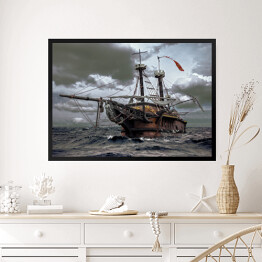 Obraz w ramie Opuszczony statek na morzu