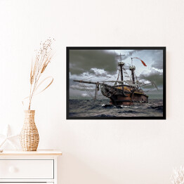 Obraz w ramie Opuszczony statek na morzu