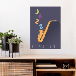 Plakat samoprzylepny Festiwal Jazzowy - ilustracja z saksofonem