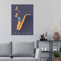 Plakat samoprzylepny Festiwal Jazzowy - ilustracja z saksofonem