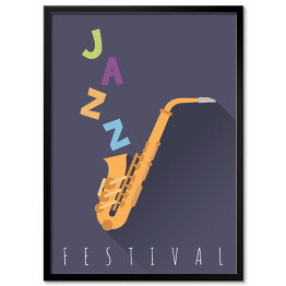 Plakat w ramie Festiwal Jazzowy - ilustracja z saksofonem