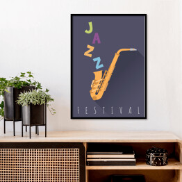 Plakat w ramie Festiwal Jazzowy - ilustracja z saksofonem