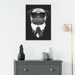 Plakat Pies w garniturze i przeciwsłonecznych okularach