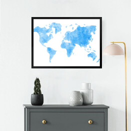 Obraz w ramie Mapa świata w odcieniach koloru niebieskiego