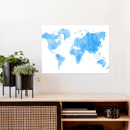 Plakat samoprzylepny Mapa świata w odcieniach koloru niebieskiego