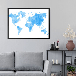 Obraz w ramie Mapa świata w odcieniach koloru niebieskiego