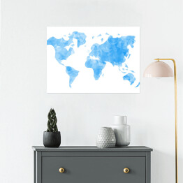 Plakat Mapa świata w odcieniach koloru niebieskiego