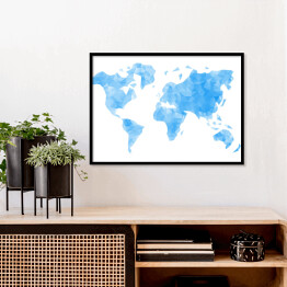 Plakat w ramie Mapa świata w odcieniach koloru niebieskiego