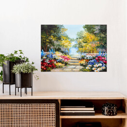 Plakat Obraz olejny - kolorowy las latem 