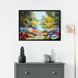 Obraz w ramie Obraz olejny - kolorowy las latem 