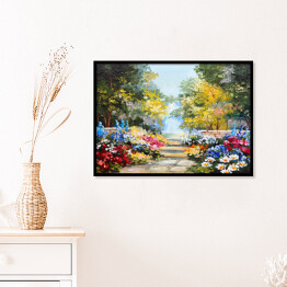 Plakat w ramie Obraz olejny - kolorowy las latem 