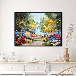 Plakat w ramie Obraz olejny - kolorowy las latem 