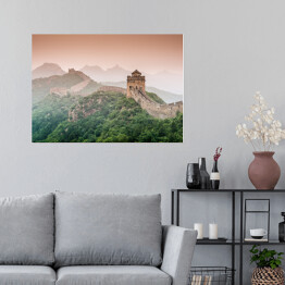 Plakat samoprzylepny Wielki Mur Chiński spowity mgłą