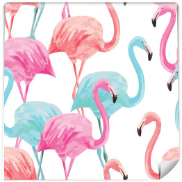 Tapeta w rolce Akwarelowe pastelowe flamingi na białym tle