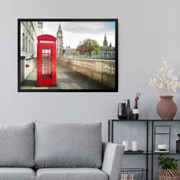 Obraz w ramie Big Ben i czerwona budka telefoniczna w Londynie przy zabytkowym budynku