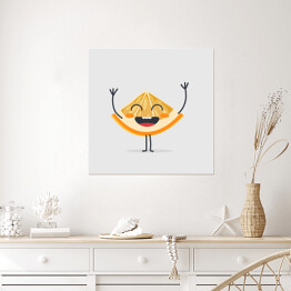 Plakat samoprzylepny Uśmiechnięty fragment pomarańczy na błękitnym tle
