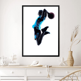 Obraz w ramie Sylwetka koszykarza na białym tle - kobieta