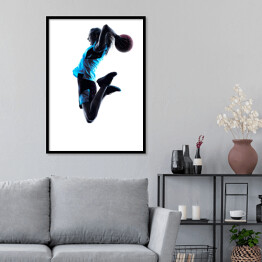 Plakat w ramie Sylwetka koszykarza na białym tle - kobieta
