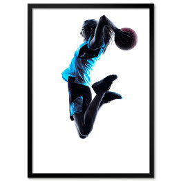 Plakat w ramie Sylwetka koszykarza na białym tle - kobieta