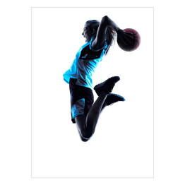 Plakat samoprzylepny Sylwetka koszykarza na białym tle - kobieta