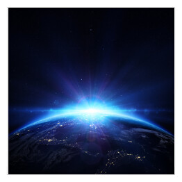 Plakat samoprzylepny Planeta Ziemia z wschodem słońca w przestrzeni 