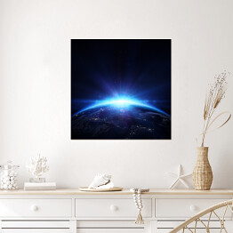 Plakat samoprzylepny Planeta Ziemia z wschodem słońca w przestrzeni 