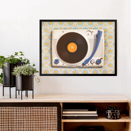 Obraz w ramie Gramofon na tapecie w kwiaty