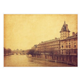 Plakat samoprzylepny Wonton w pobliżu Pont Neuf w stylu retro w Paryżu we Francja 