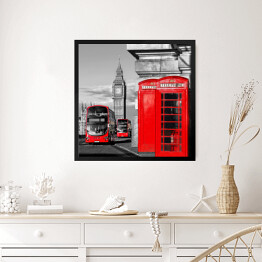Obraz w ramie Londyn z czerwonymi autobusami przy Big Benie w Anglii, UK