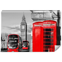 Fototapeta Londyn z czerwonymi autobusami przy Big Benie w Anglii, UK