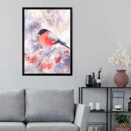 Obraz w ramie Ptak siedzący na gałązce na jasnym tle