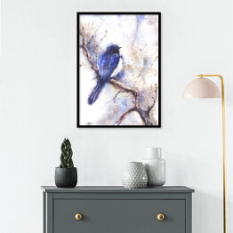 Plakat w ramie Niebieski ptak siedzący na gałęzi