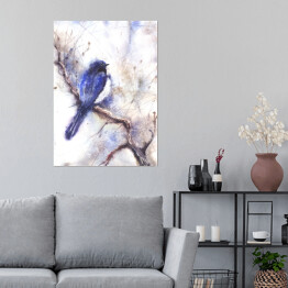 Plakat samoprzylepny Niebieski ptak siedzący na gałęzi