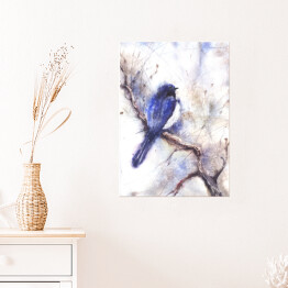 Plakat Niebieski ptak siedzący na gałęzi