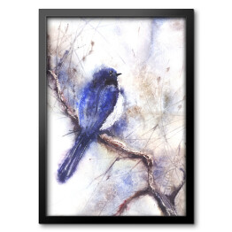 Obraz w ramie Niebieski ptak siedzący na gałęzi
