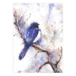 Plakat samoprzylepny Niebieski ptak siedzący na gałęzi