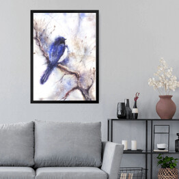 Obraz w ramie Niebieski ptak siedzący na gałęzi