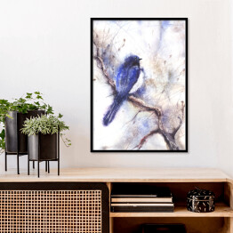 Plakat w ramie Niebieski ptak siedzący na gałęzi