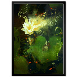 Plakat w ramie Piękny, biały, kwitnący lotos - ilustracja