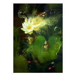 Plakat samoprzylepny Piękny, biały, kwitnący lotos - ilustracja