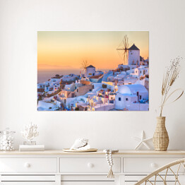 Plakat Oia - zachód słońca, wyspa Santorini, Grecja