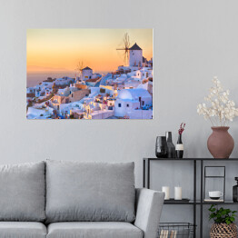 Plakat Oia - zachód słońca, wyspa Santorini, Grecja