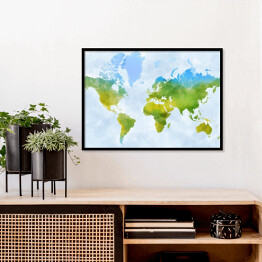 Plakat w ramie Kolorowa mapa świata - akwarela