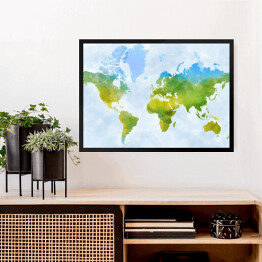 Obraz w ramie Kolorowa mapa świata - akwarela