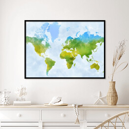 Plakat w ramie Kolorowa mapa świata - akwarela