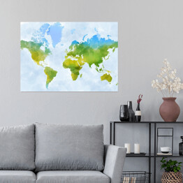 Plakat samoprzylepny Kolorowa mapa świata - akwarela