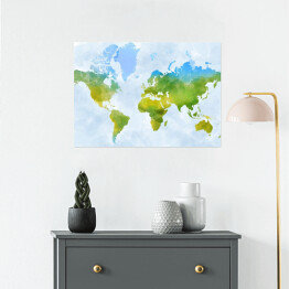 Plakat samoprzylepny Kolorowa mapa świata - akwarela