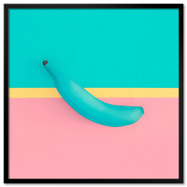 Plakat w ramie Niebieski banan na kolorowym tle